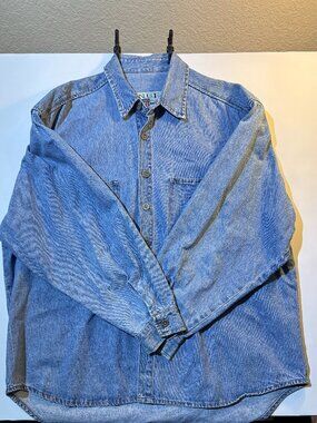 E.N.U.F. Women's Long Sleeve Blue Denim Jeans Wear Button Down, Size Large